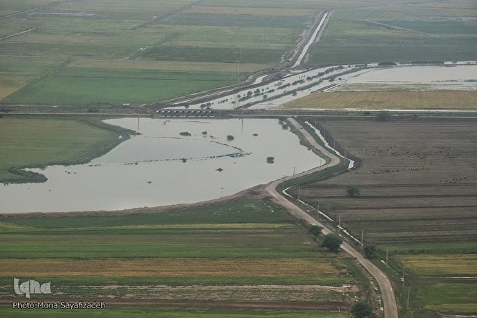 تصاویر هوایی از رودخانه کارون و منطقه سیل‌زده بامدژ